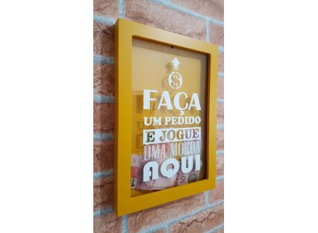 QUADRO COFRE DECORATIVO FAÇA UM PEDIDO E JOGUE UMA MOEDA